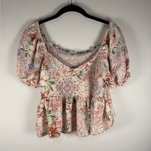 O'Neill Multicolor Floral Smocked Crop Top
